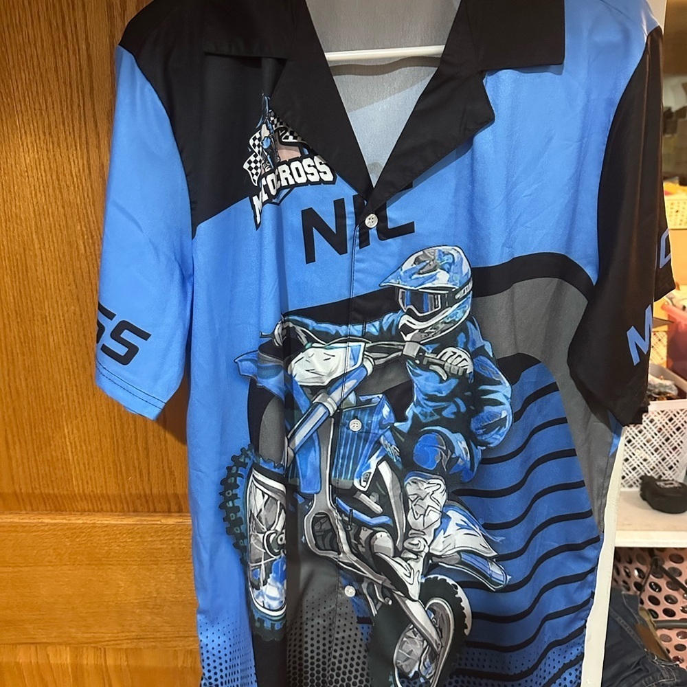 Blue and Black Motocross Graphic Shirt